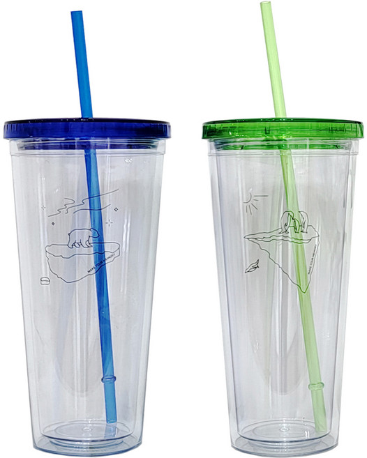 꼼꼬미 포어스 리유저블 빨대 텀블러 2종, 블루북극곰 + 그린펭귄, 650ml, 1세트