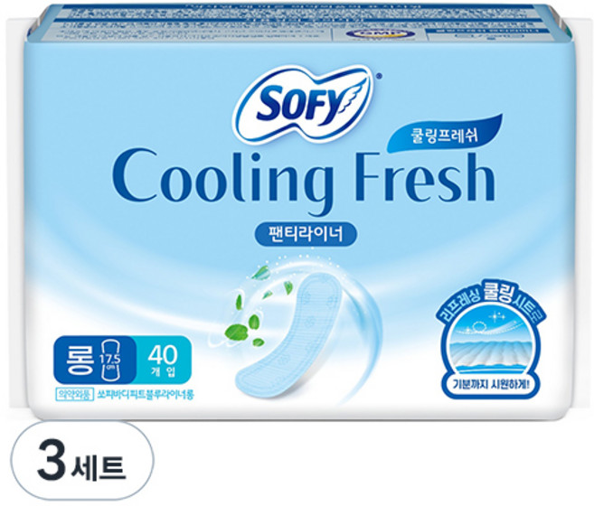 쏘피 쿨링프레쉬 팬티라이너, 롱, 40개입, 3세트