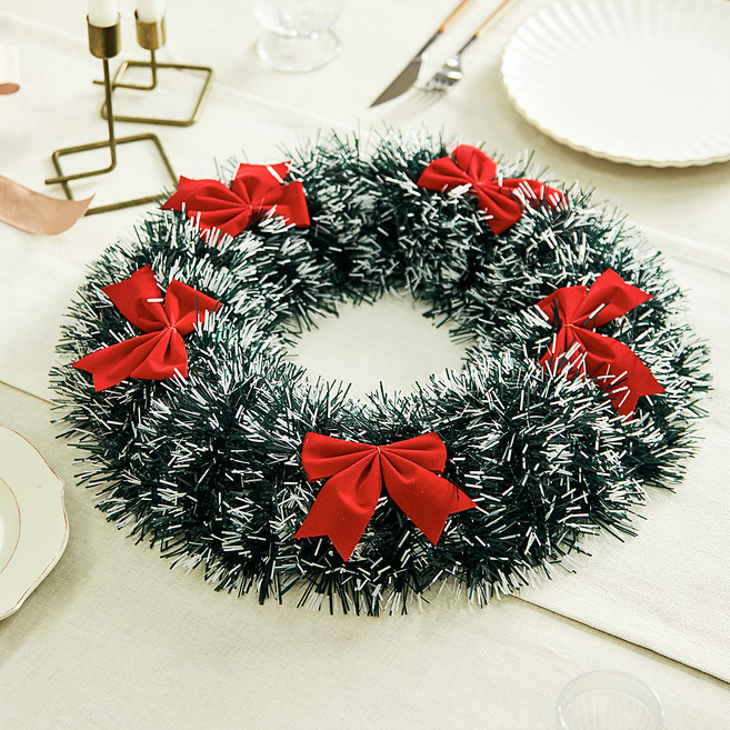 크리스마스 조화 리본 리스 현관 벽 장식, 혼합색상, 1개