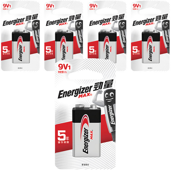 Energizer 勁量 9伏特鹼性電池, 5顆, 1顆