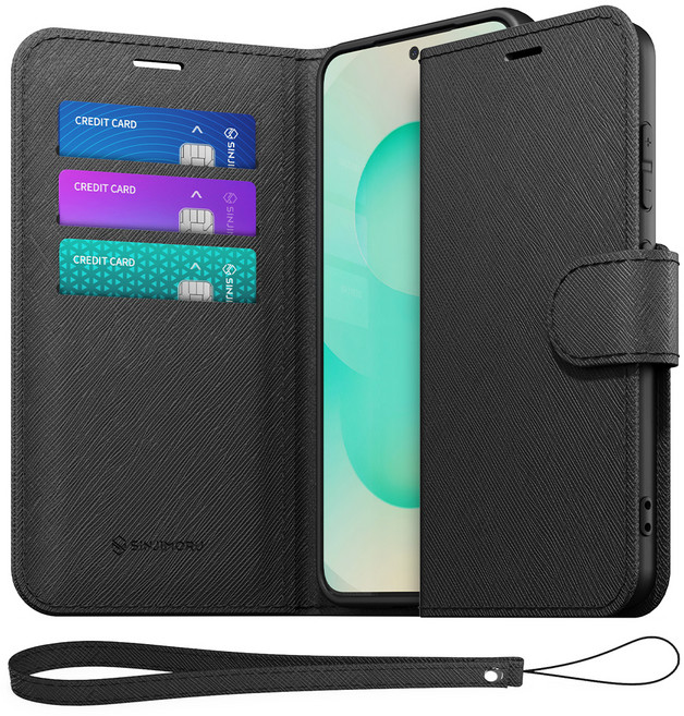 신지모루 마그네틱 가죽 다이어리 지갑 휴대폰 케이스 + 핸드 스트랩 세트