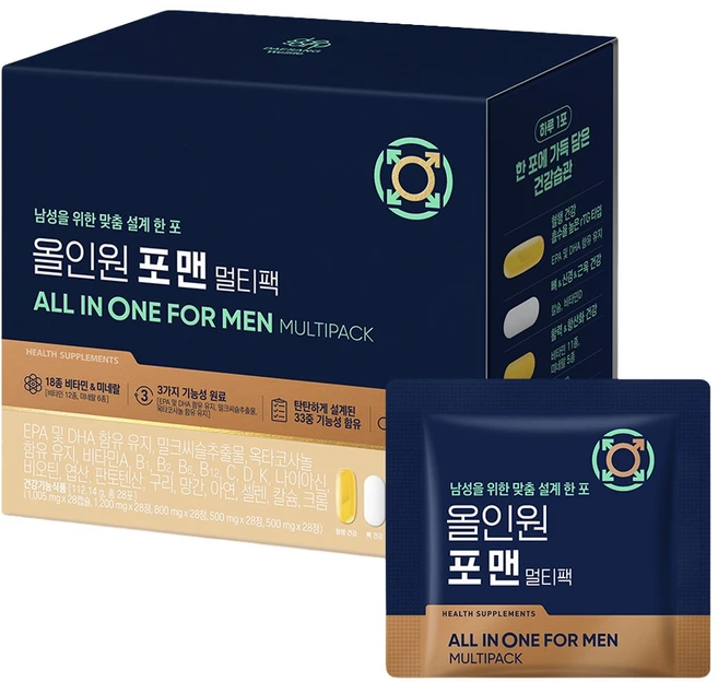 대상웰라이프 정품 올인원 포 맨 멀티팩 멀티비타민 28회분, 112.14g, 1세트 - 쿠팡