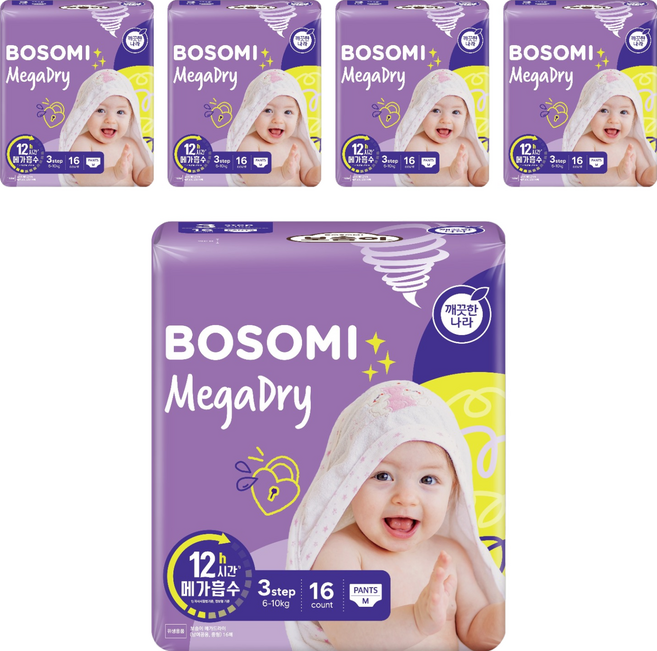 보솜이 메가드라이 팬티형 기저귀 남여공용, 중형(M), 80매