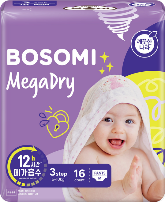 보솜이 메가드라이 팬티형 기저귀 남여공용, 중형(M), 16매