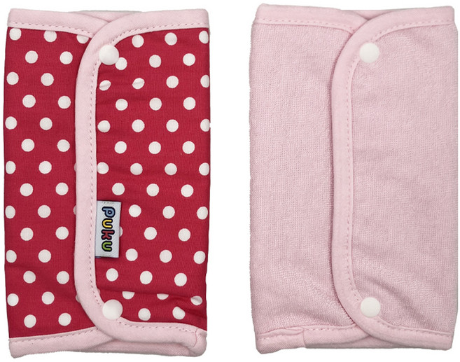 PUKU 藍色企鵝 純棉揹帶口水墊 2入組, 點點粉, 1組