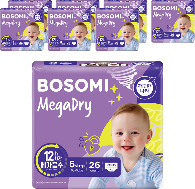 보솜이 메가드라이 팬티형 기저귀 공용, 5단계, 208매