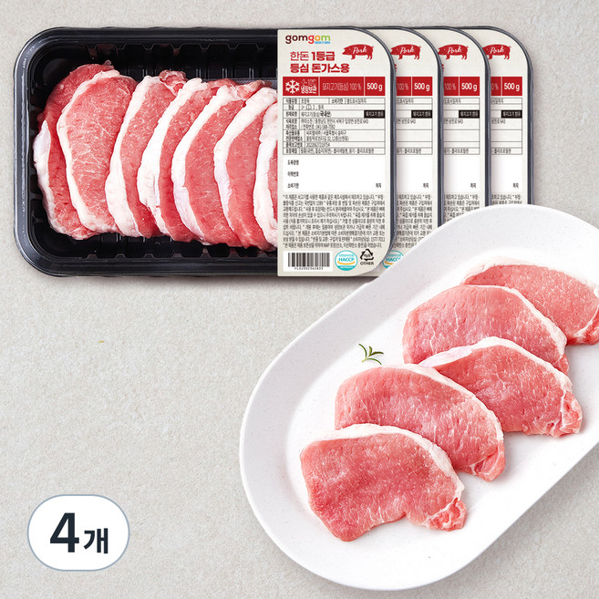 곰곰 한돈 1등급 등심 돈가스용 (냉장), 500g, 4팩