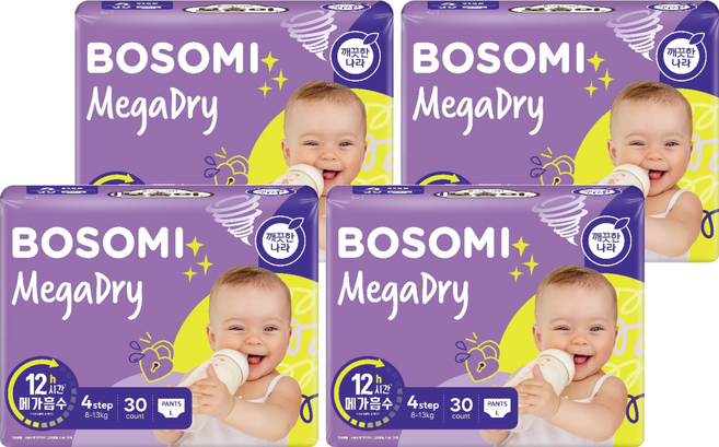 보솜이 메가드라이 팬티형 기저귀 공용, 4단계, 120매