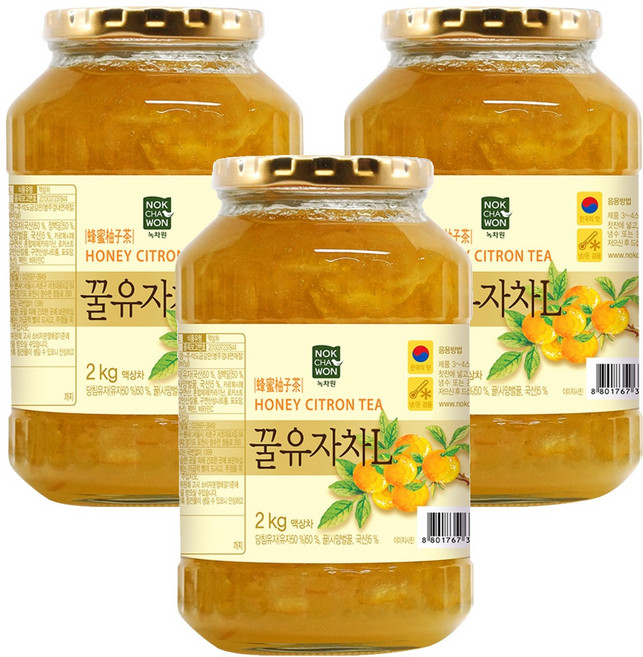 녹차원 차다움 꿀유자차, 3개, 2kg, 1개입