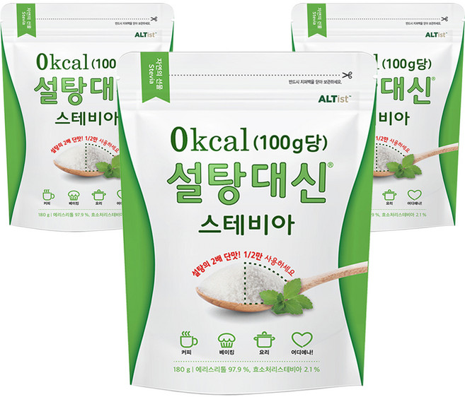 설탕대신 스테비아 에리스리톨 설탕, 180g, 3개