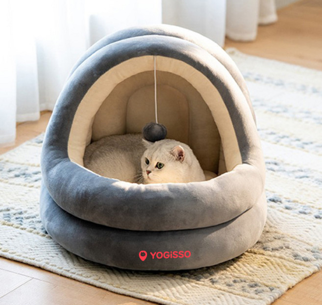 요기쏘 고양이 극세사 이글루 하우스, 그레이, 1개