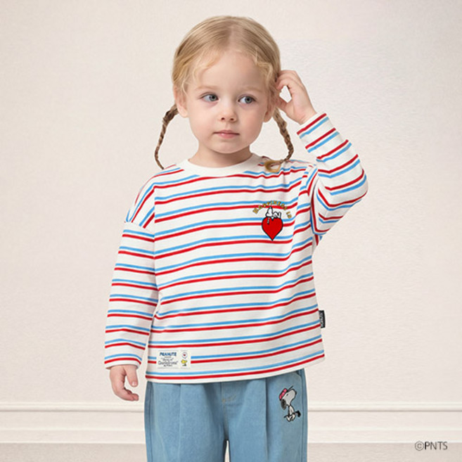 밀크마일 피너츠 스누피 하트둥둥 스트라이프 티셔츠