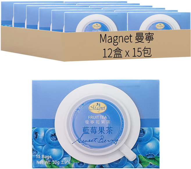 Magnet 曼寧 藍莓果茶, 2g, 15包, 12盒