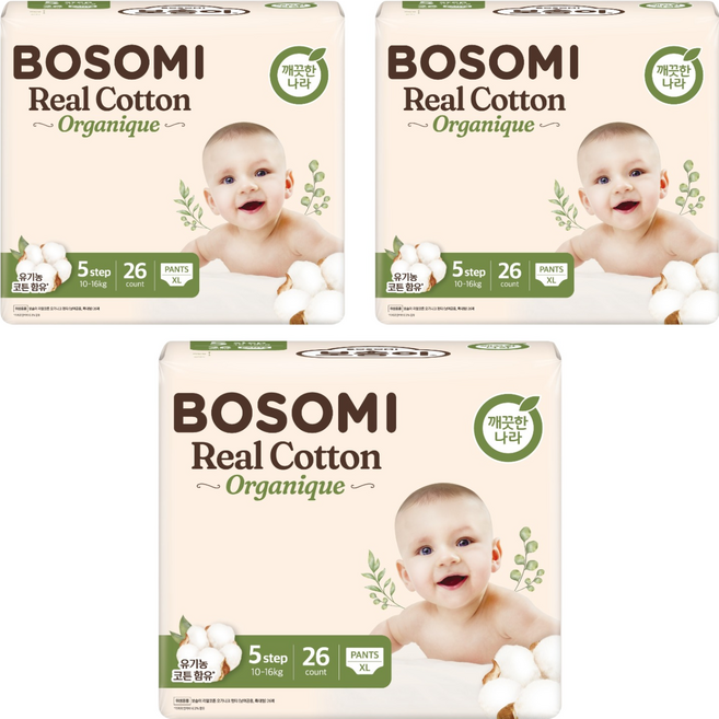 보솜이 리얼코튼 오가니크 팬티형 기저귀 남여공용, 5단계, 78매