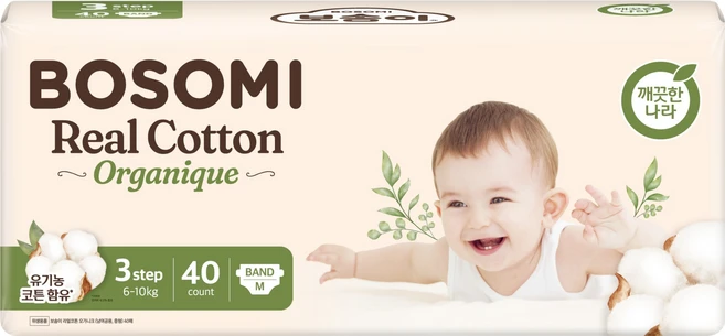 보솜이 리얼코튼 오가니크 밴드형 기저귀 남여공용, 3단계, 40매 - 쿠팡
