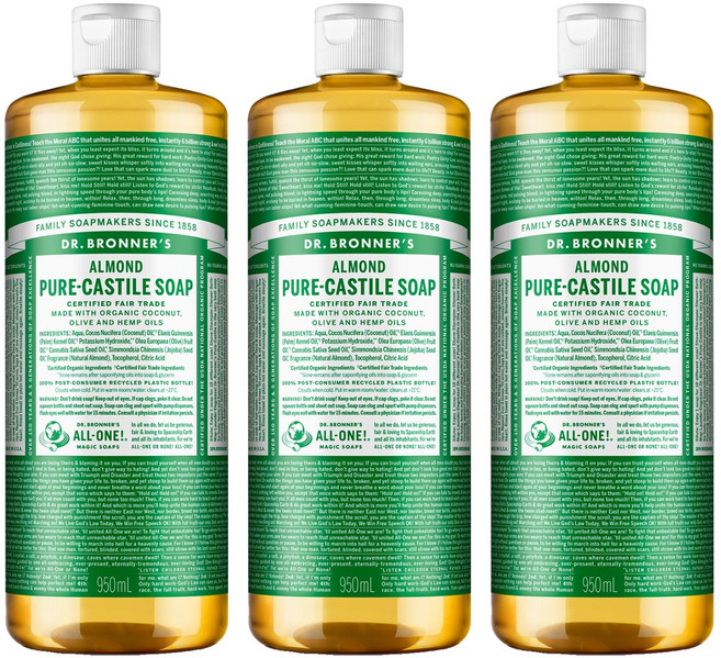 닥터브로너스 아몬드 페이스 앤 바디 퓨어 캐스틸 솝 바디워시, 950ml, 3개