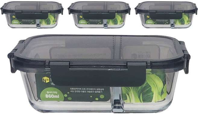 미르코리아 뉴락 내열 오븐글라스 용기 직사각 2절, 4개, 860ml