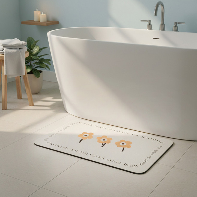 MF스토어 귀여운 빨아쓰는 깨지지 않는 두꺼운 데일리 플라워 규조토 발매트, 오렌지