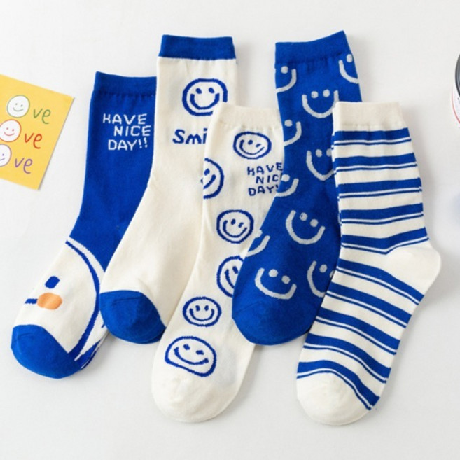 세컨핑크 여성용 오늘도스마일 크루삭스 5켤레 세트