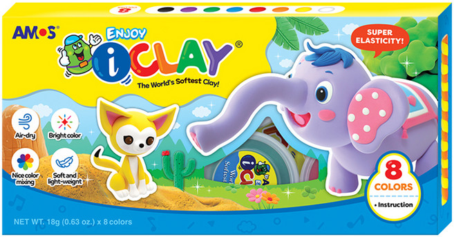 아이클레이 아모스 8색 동물 친구 만들기 유아용 클레이 18p, 혼합색상, 144g, 1개