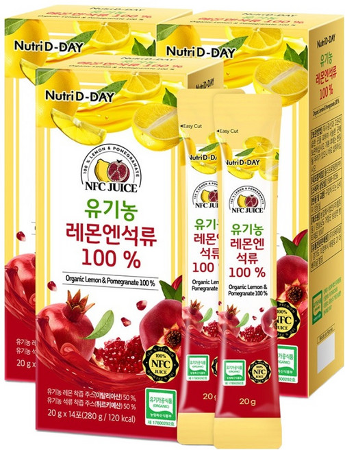 뉴트리디데이 유기농 레몬엔석류즙 100%, 280g, 3개