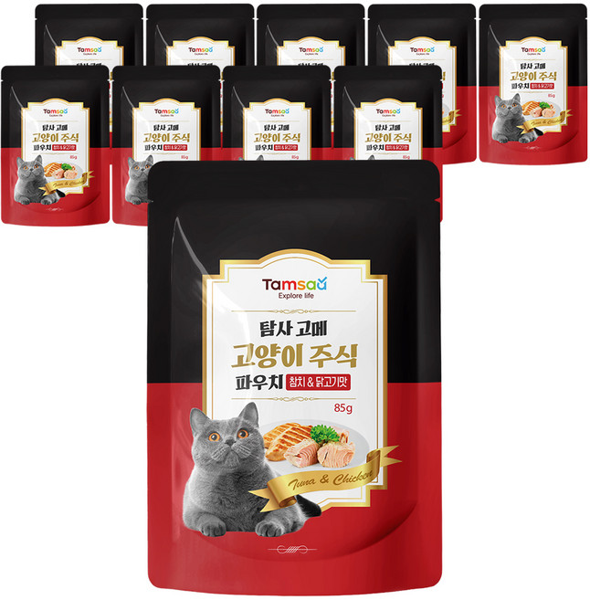 탐사 고양이 고메 주식 파우치, 닭+참치, 85g, 10개