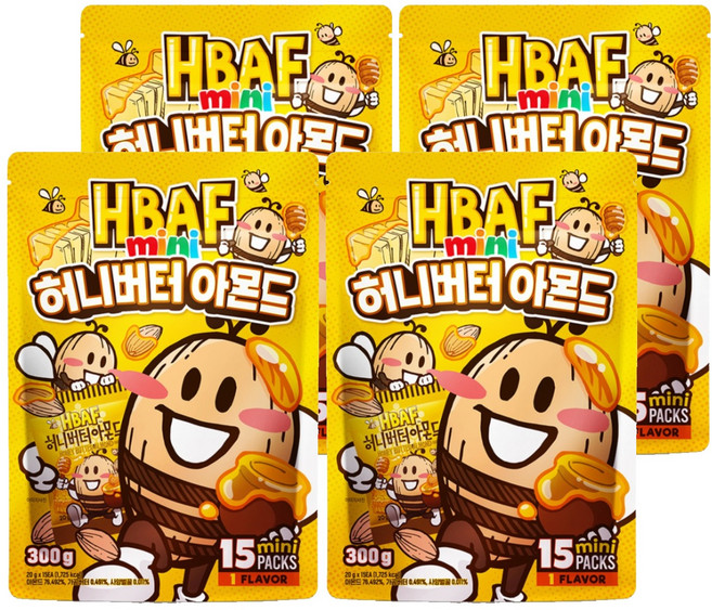 HBAF 蜂蜜奶油杏仁果迷你包 15包入, 300g, 4袋