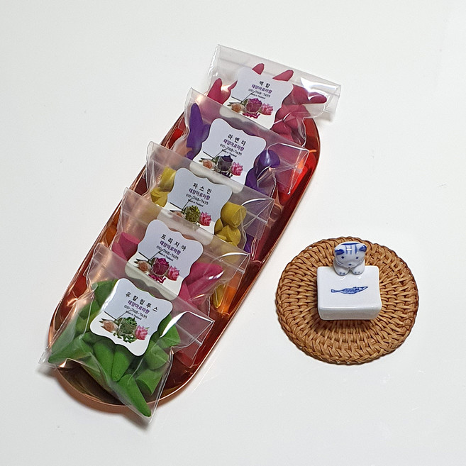 아로마 콘향 인센스 5종 x 20p + 향받침 세트, 유칼립투스, 프리지아, 자스민, 라벤더, 백합