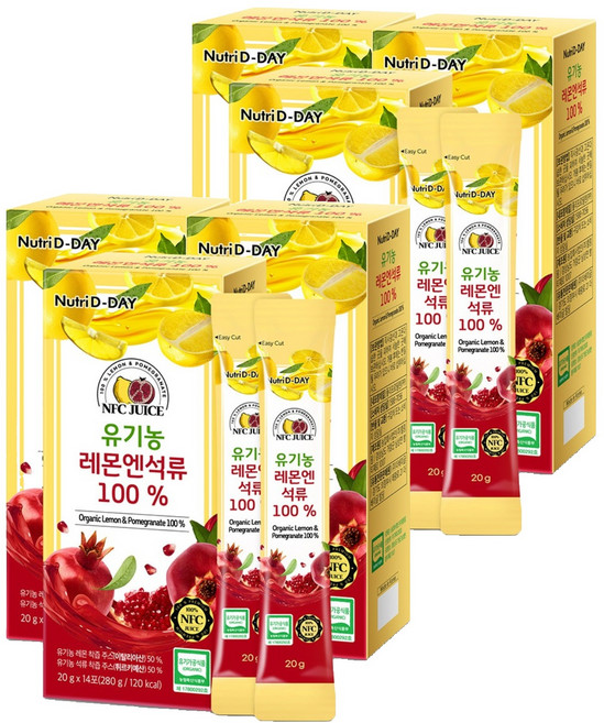 뉴트리디데이 유기농 레몬엔석류즙 100%, 280g, 6개
