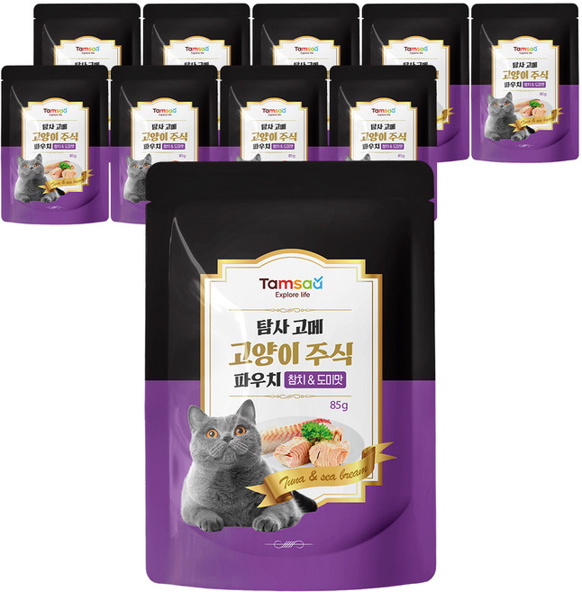 탐사 고양이 고메 주식 파우치, 참치+도미, 85g, 10개