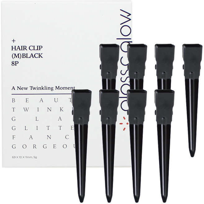 글로스앤글로우 자국 없는 집게핀 중, 8개, 블랙