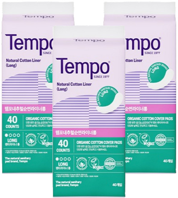템포 내추럴 순면 팬티라이너, 롱, 40개입, 3개