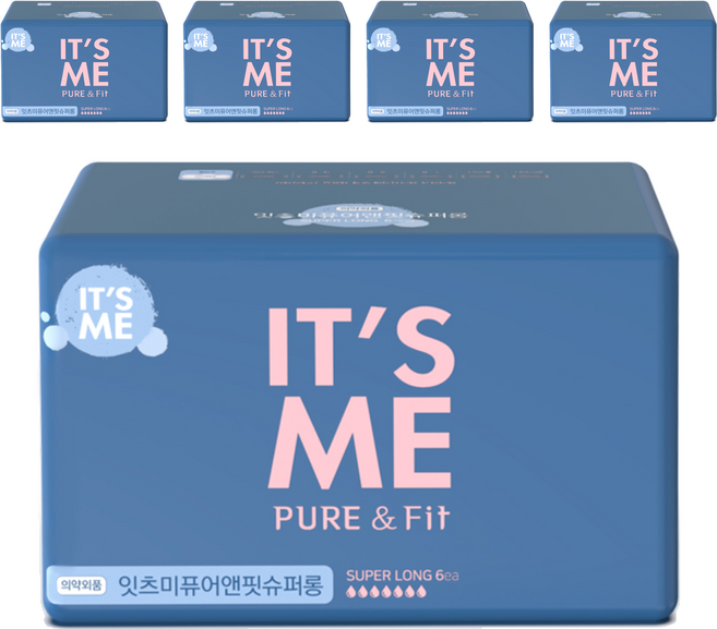 잇츠미 퓨어앤핏 생리대, 오버나이트 이상, 6개입, 5개
