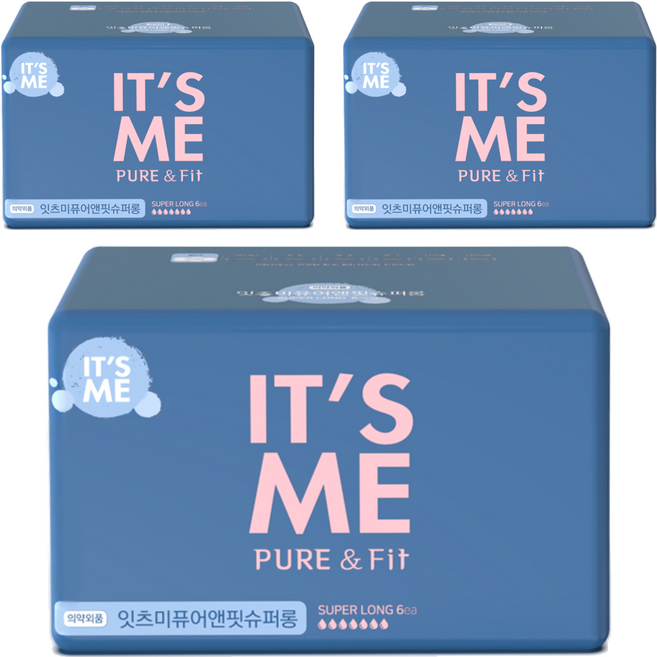 잇츠미 퓨어앤핏 생리대, 오버나이트 이상, 6개입, 3개
