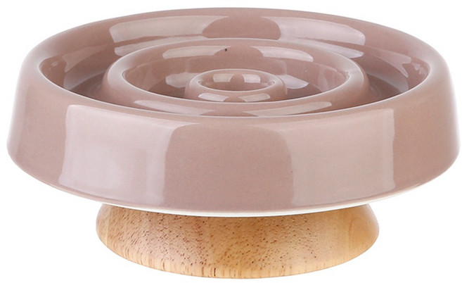 플리즈펫 반려동물 우드받침 슬로우 애완식기, 브라운, 1개