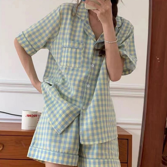 엘쏘 커플용 카라넥 반팔 반바지 파자마 세트