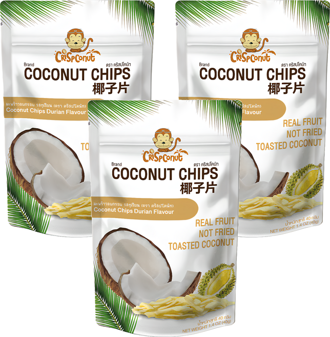 Crispconut 猴子 椰子脆片 榴槤味, 40g, 3包