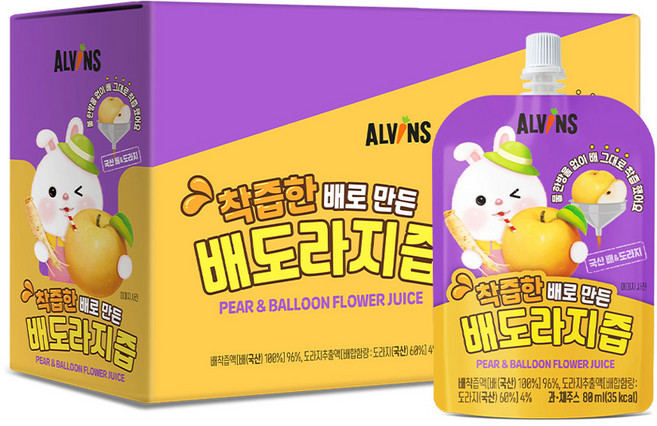 엘빈즈 착츱한 배로 만든 배도라지즙, 80ml, 20개, 혼합맛(배/도라지)