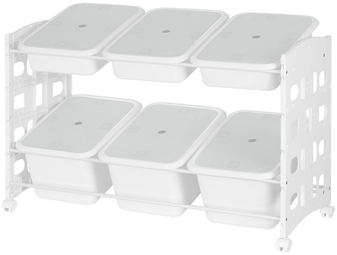 리빙스마일 이동식 트롤리 프레임 바구니 정리함 C 혼합형 6p, 화이트, 1개