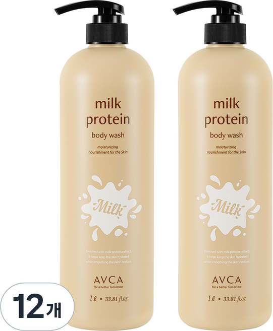 아브카 밀크 단백질 산양유 바디워시 베이비파우더향, 1L, 12개