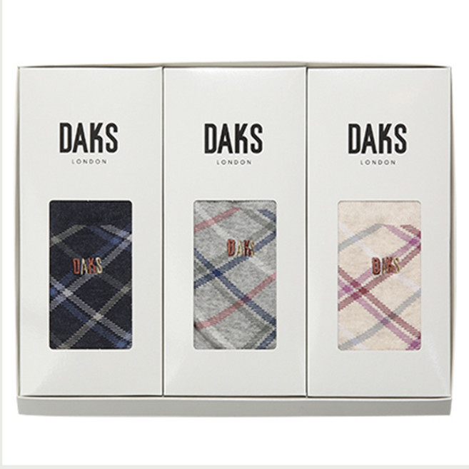 닥스 여성용 숙녀 컬러배색체크 3족양말 선물세트 + 쇼핑백