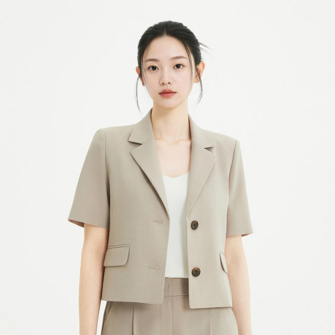 Roem 女款亞麻感短袖短版夾克