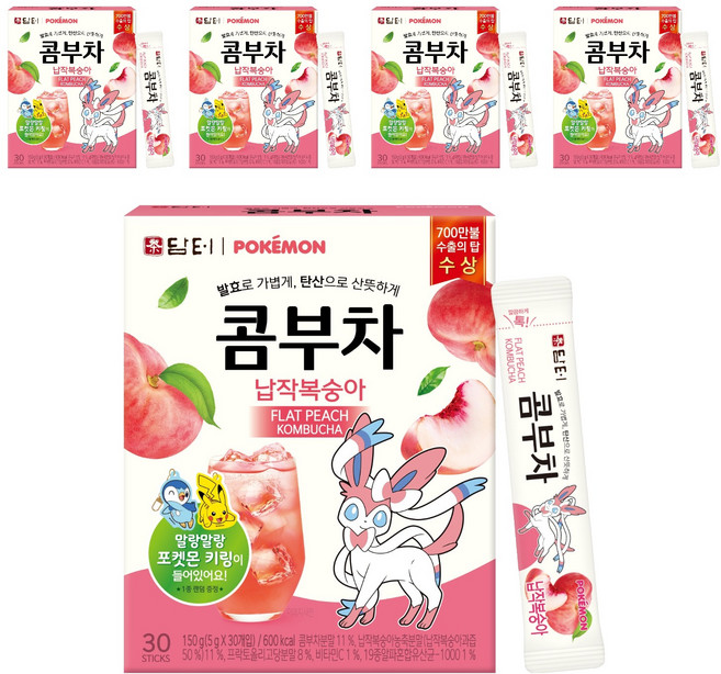 담터 포켓몬 콤부차 납작복숭아, 5g, 30개입, 5개