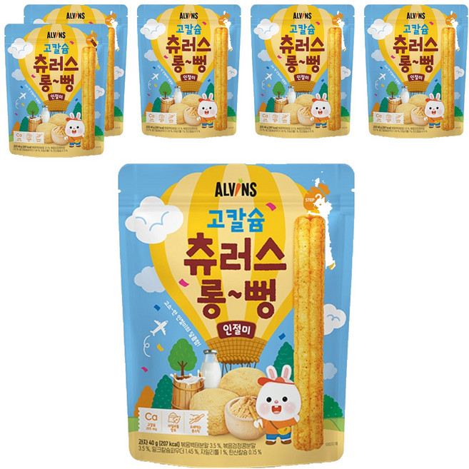 엘빈즈 유아용 고칼슘 츄러스 롱뻥 STEP2, 인절미맛, 40g, 6개