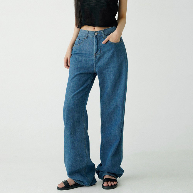 코튼클로젯 여성용 아이스 워싱 와이드 청바지