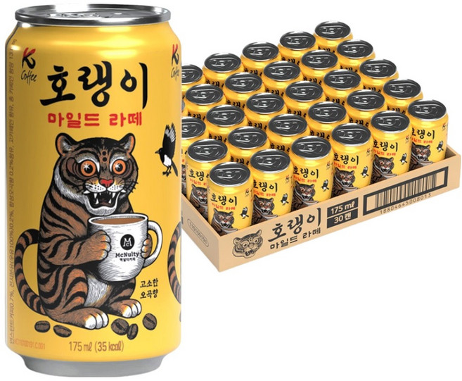 맥널티 호랭이 마일드 라떼 캔커피, 30개, 175ml