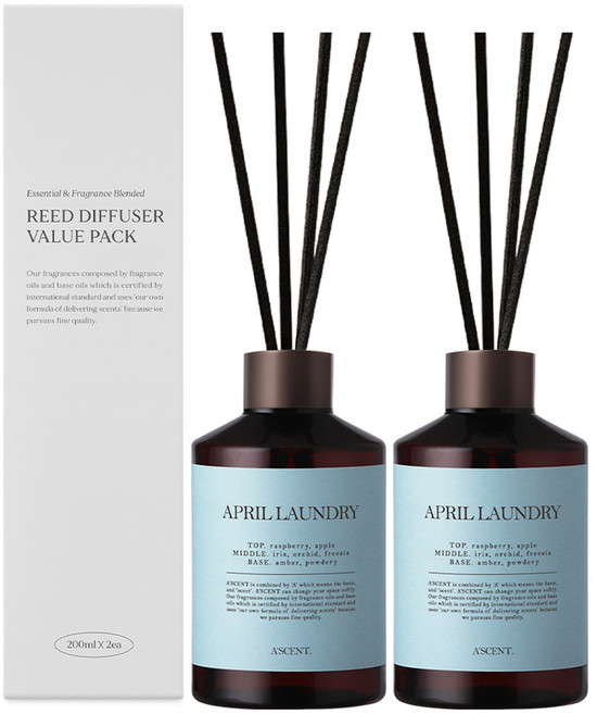 에이센트 퍼퓸드 디퓨저, 에이프릴런더리, 200ml, 2개