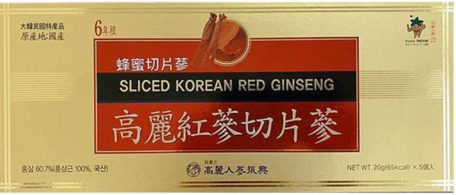振興高麗人蔘 蜂蜜高麗紅蔘切片 6年根, 5個, 20g, 1盒