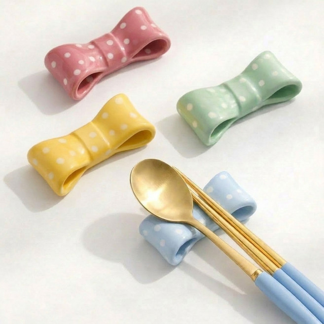 리빙소담 세라믹 젓가락 리본 예쁜 수저받침 4종 세트, 코튼 캔디, 1세트