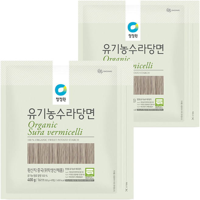 청정원 유기농 수라 당면, 400g, 2개